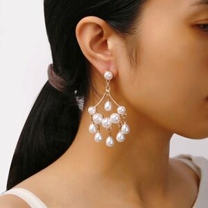 *DALARY* Gold x Pearl Fashion Chandelier Earrings